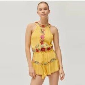 RAGA BLOOMING LOTUS EMBROIDERED HIGH NECK WOMEN YELLOW ROMPER SIZE XS